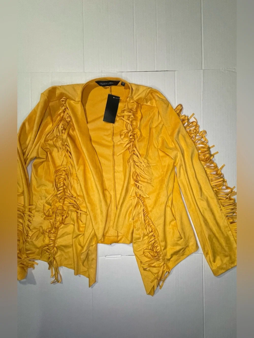 Colleen Lopez Golden Yellow Fringe Open-Front Cardigan